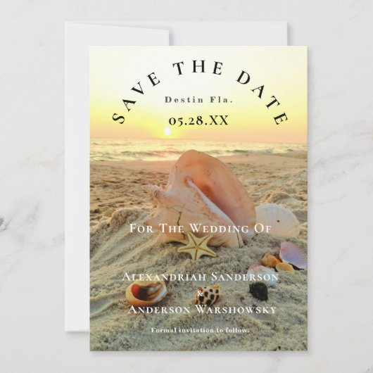 Starfish名航海の前ビーチサンセット日付の保存 招待状 (正面)