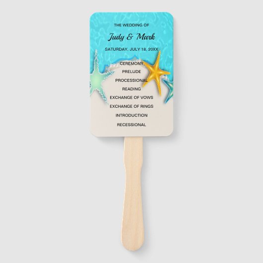 Starfish夏かわいらしビーチ結婚式プログラムのファン ハンドファン (正面)