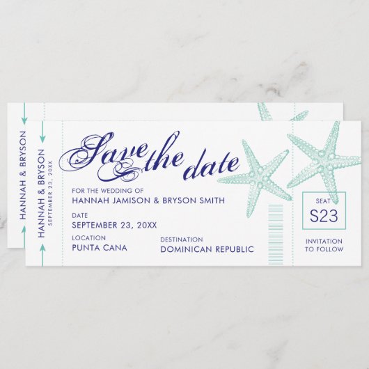 Starfish搭乗券ビーチ日付カードの保存 案内状 (正面/裏面)