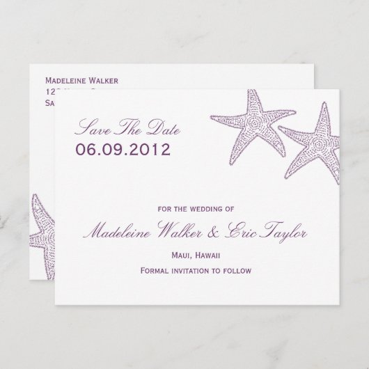 Starfish日付はがきを保存する – 紫 案内ポストカード (正面/裏面)