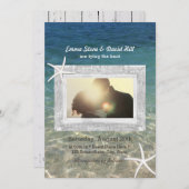 Starfish素朴 Wood Framedフォトビーチ結婚式 招待状 (正面/裏面)