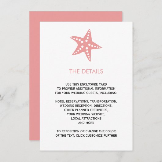 Starfish結婚式招待状エンクロージャカード、ピンク エンクロージャーカード (正面/裏面)