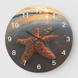Starfish and Bubbles at Sunset ラージ壁時計