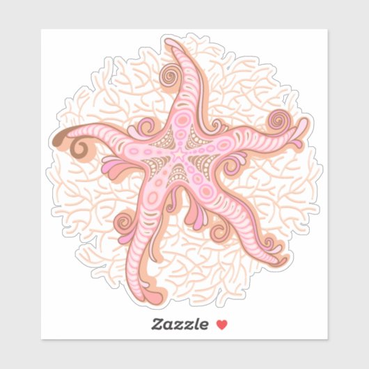 Starfish and Coral Pink Pastel Pattern シール (シート)