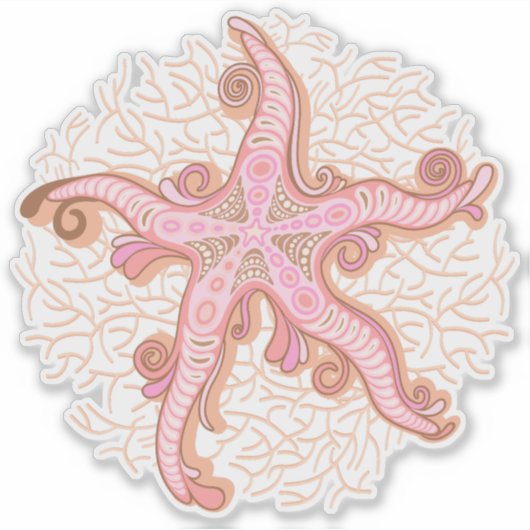Starfish and Coral Pink Pastel Pattern シール (正面)