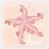 Starfish and Coral Pink Pastel Pattern スクエアシール (正面)