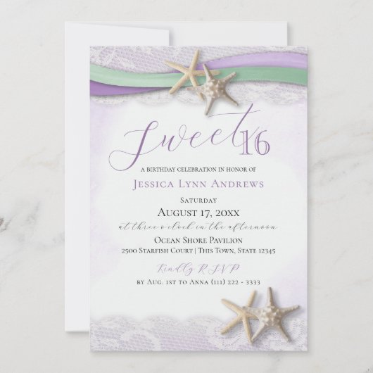 Starfish and Lace Sweet 16 招待状 (正面)