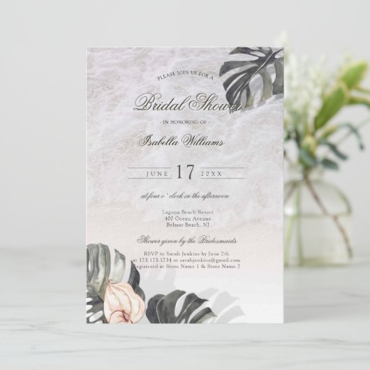 Starfish and Shells Tropical Beach Bridal Shower 招待状 (スタンド正面)