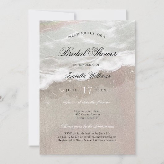 Starfish and Shells Tropical Beach Bridal Shower 招待状 (正面)