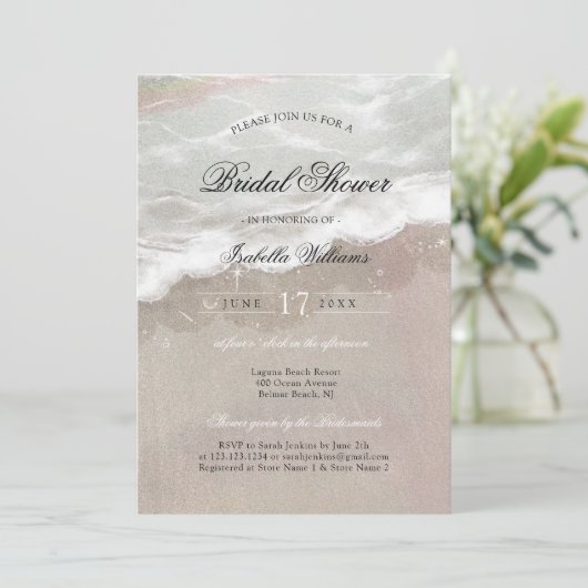 Starfish and Shells Tropical Beach Bridal Shower 招待状 (スタンド正面)