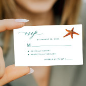 Starfish aquaティール(緑がかった色)スクリプト宛先ウェディングRSVP ノートカード