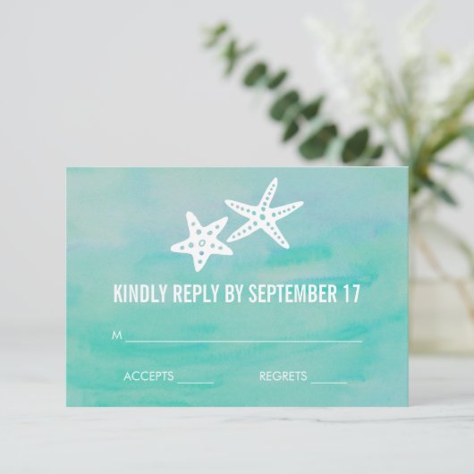 Starfish Aquaビーチ結婚式RSVP応答カード 出欠カード (スタンド正面)