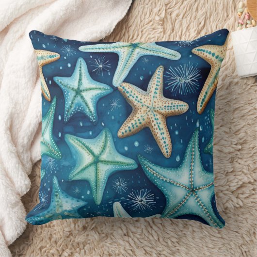Starfish beach house throw pillow home decor クッション (ブランケット)