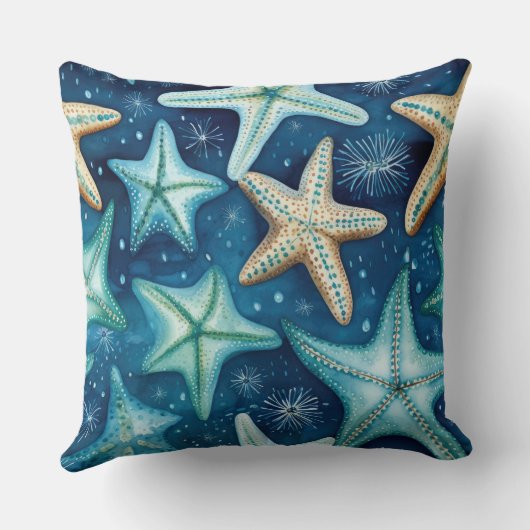 Starfish beach house throw pillow home decor クッション (裏面)