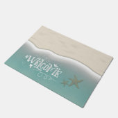 Starfish in Aqua海ウォーター&ビーチサンドウェルカム ドアマット (アングル)