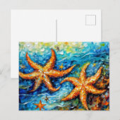 Starfish in Swirling Underwater Oil Painting ポストカード (正面/裏面)