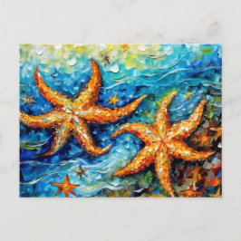 Starfish in Swirling Underwater Oil Painting ポストカード