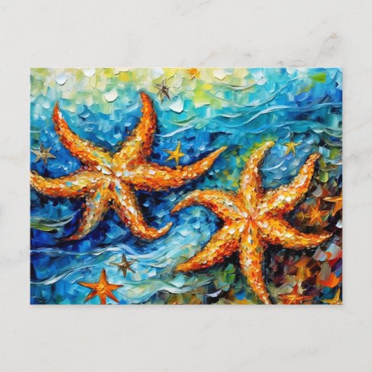 Starfish in Swirling Underwater Oil Painting ポストカード (正面)