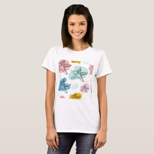 Starfish in trendy colors elegant pattern tシャツ (正面フル)