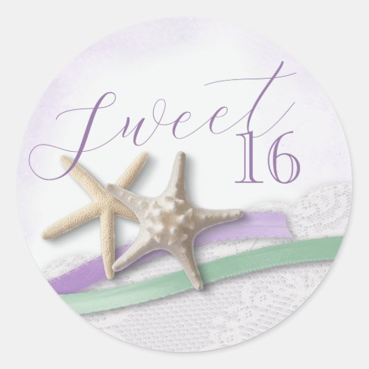 Starfish Lavender and Mint Ribbon Sweet 16 ラウンドシール (正面)