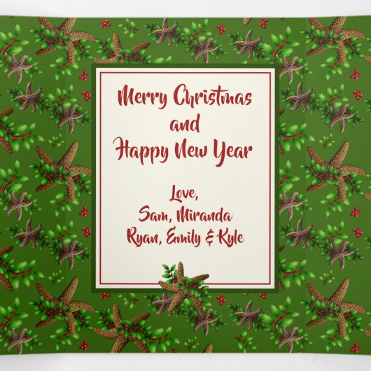 Starfish n Holly 2枚の大きな写真がクリスマスを飾った 三つ折りクリスマスカード (内部中)