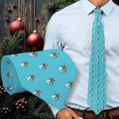 Starfish n Ornament Aqua Blue Christmas Tie ネクタイ