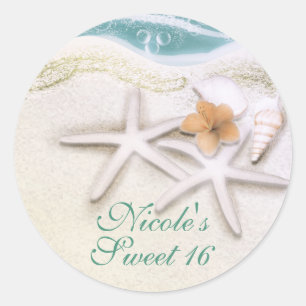 Starfish on the Beach Teal Sea Water Partyのお気に入り ラウンドシール