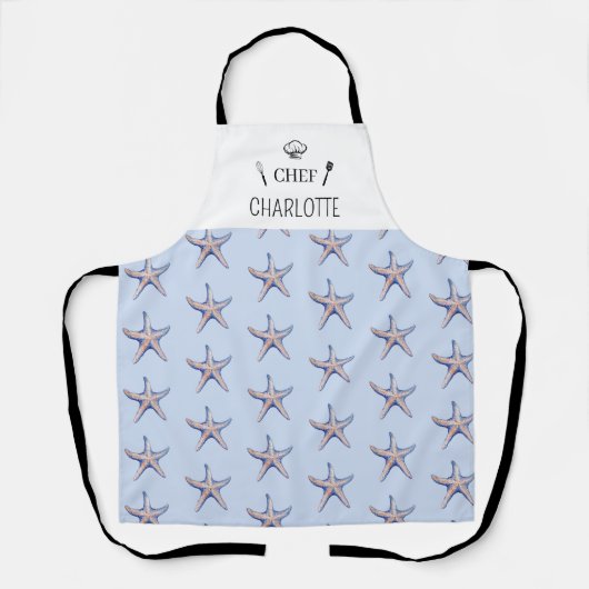 Starfish Pattern Beach Marine Custom Name エプロン (正面)