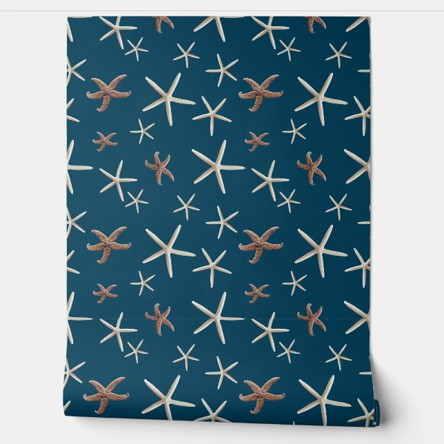 Starfish Pattern Deep Sea Blue 壁紙 (ほどく)