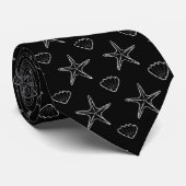 Starfish Seashell Sketch Pattern On Black ネクタイ (ロール)