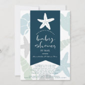 Starfish & Seashells Navy Blue Baby Shower by Mail 招待状 (正面)