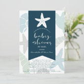 Starfish & Seashells Navy Blue Baby Shower by Mail 招待状 (スタンド正面)