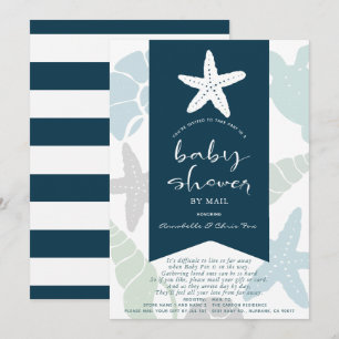 Starfish & Seashells Navy Blue Baby Shower by Mail 招待状