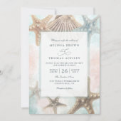 Starfish Seashells Tropical Beach QR Code Wedding 招待状 (正面)