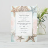 Starfish Seashells Tropical Beach QR Code Wedding 招待状 (スタンド正面)