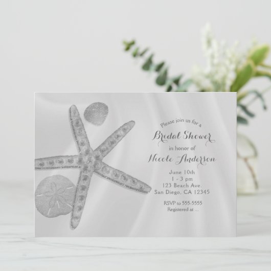 Starfish & Shellsビーチブライダルシャワーまたは結婚の 招待状 (スタンド正面)