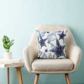 Starfish Shells Navy Blue And White Beachy Pattern クッション (椅子)