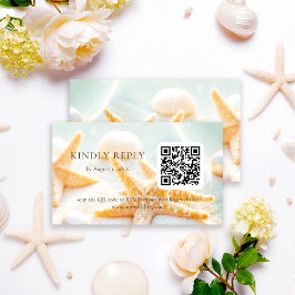 Starfish Shells Ocean Beach QR Code Wedding RSVP エンクロージャーカード