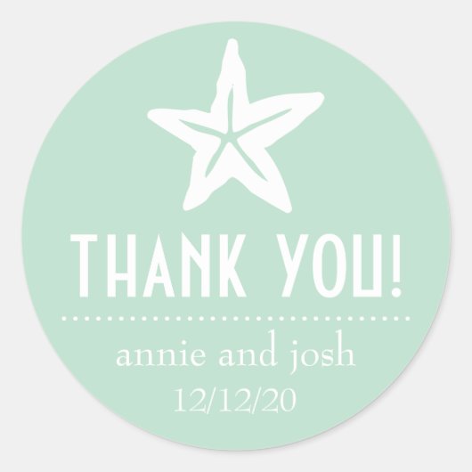 Starfish Thank You Labels (Sage Green) ラウンドシール (正面)
