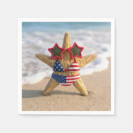 Starfish Wearing Flag Bikini and Star Sunglasses スタンダードカクテルナプキン