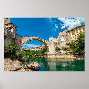 Stari Most Bridge Countryside Bridge Bosnia Landsc ポスター