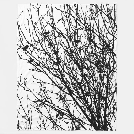 Starlings in a Tree - ハイコントラスト フリースブランケット (正面)