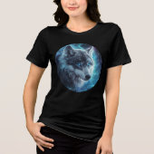 Starlit Blue-Eyed Wolf Galaxy Print トライブレンドTシャツ (正面)