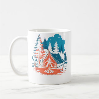 Starlit Camping Tent Campfire And Pine Trees Adven コーヒーマグカップ