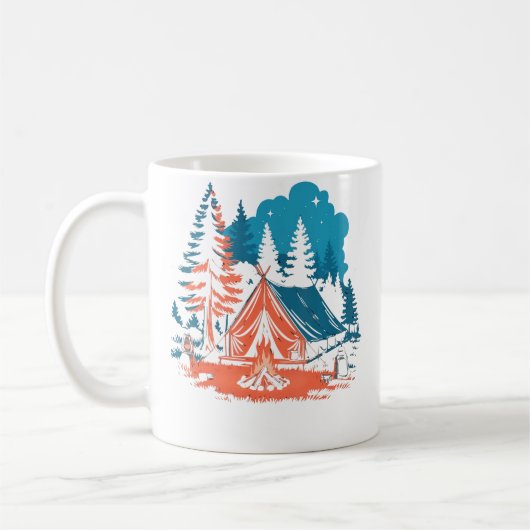 Starlit Camping Tent Campfire And Pine Trees Adven コーヒーマグカップ (左)