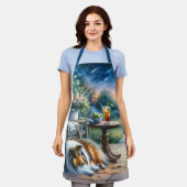 Starlit Garden Porch Sheltie Dream エプロン (着用した状態)