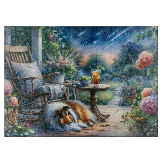 Starlit Garden Porch Sheltie Dream カッティングボード (正面)
