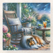Starlit Garden Porch Sheltie Dream ガラスコースター (正面)