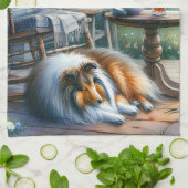 Starlit Garden Porch Sheltie Dream キッチンタオル (折り畳み)