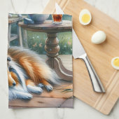 Starlit Garden Porch Sheltie Dream キッチンタオル (四つ折り)